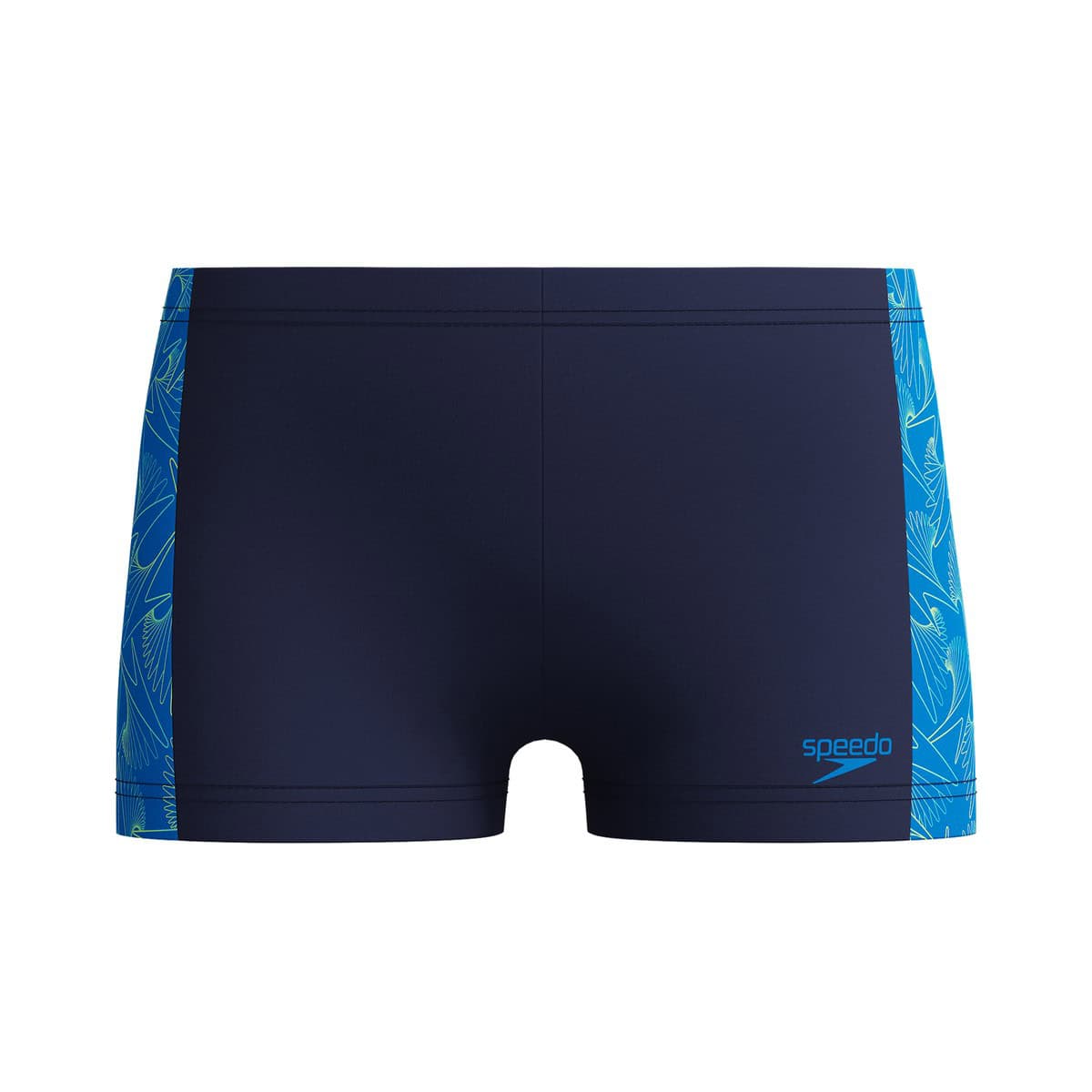 בוקסר שחייה של Speedo בצבע כחול כהה עם עיצוב דינמי.