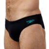 בגד ים שחייה לגברים של Speedo בצבע שחור עם לוגו כחול.