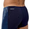 בגד ים לגברים של Speedo עם עיצוב כחול כהה ופרטים טכניים.