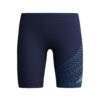 בגד ים שחייה של Speedo בצבע כהה עם עיצוב גיאומטרי על הרגל.