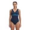 בגד ים נשים Speedo שחור וכחול עם עיצוב נוח ומודרני לשחייה.